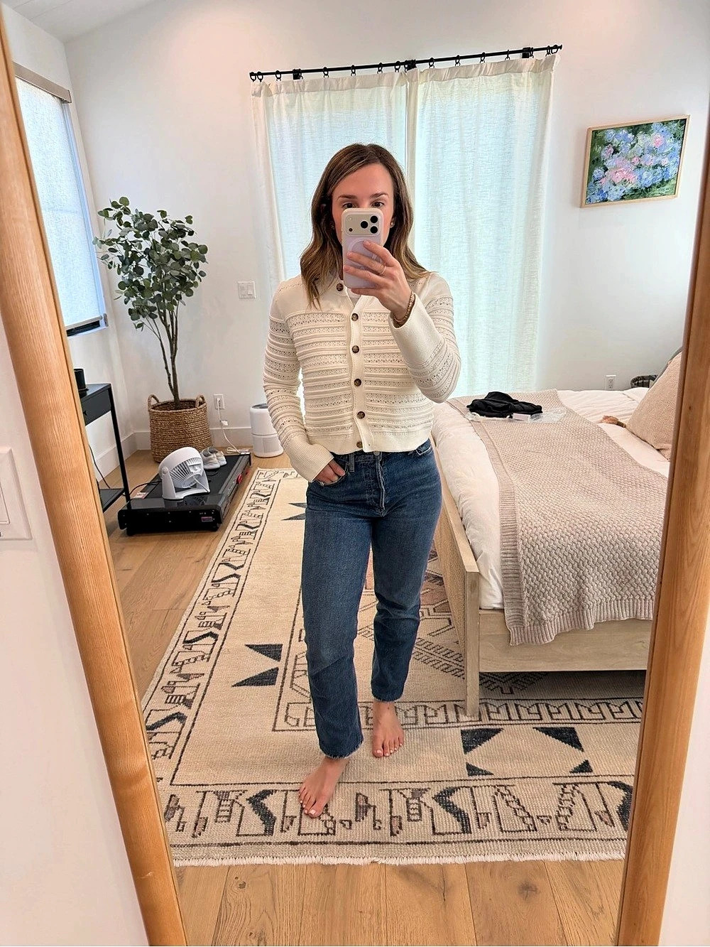 La Ligne Catroux Cardigan Pointelle Knit White Small